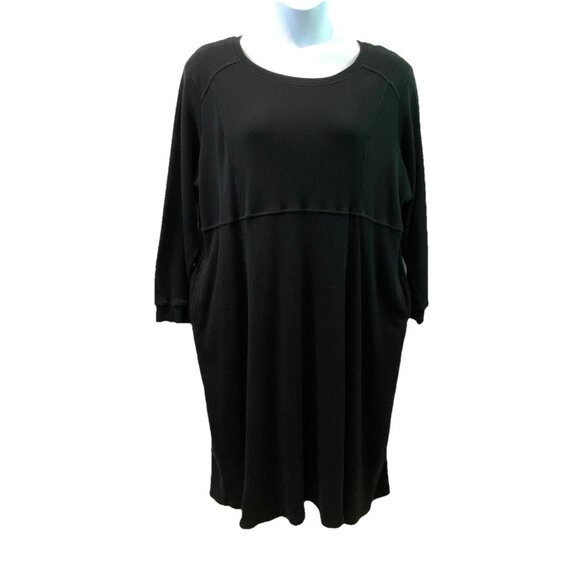 Woman Within Womens Dress Black Thermal Knit A-Line Inseam Pockets Sz 2X - Picture 1 of 10